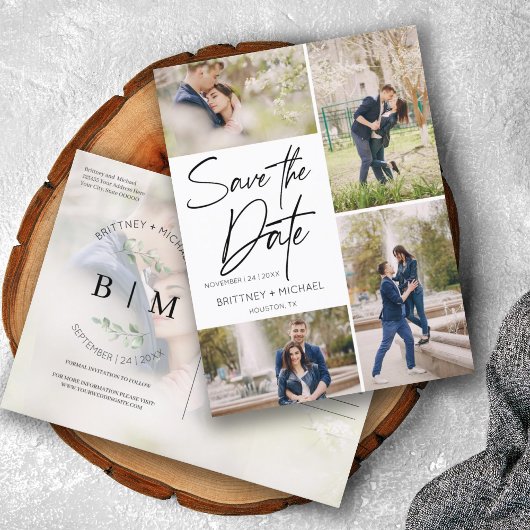 De hand liet Collage van de Foto sparen de Datum Aankondigingskaart