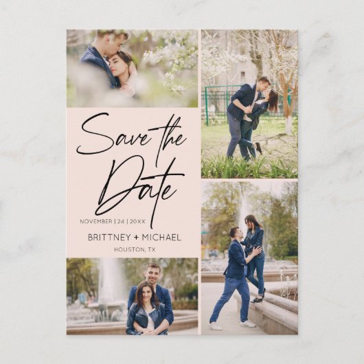 De hand liet de zwarte Roze Collage sparen de Datu Aankondigingskaart (Voorkant)