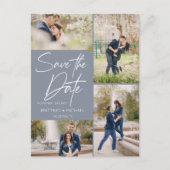 De hand liet Dusty Blauwe Collage sparen de Datum Aankondigingskaart (Voorkant)