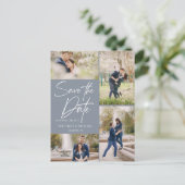 De hand liet Dusty Blauwe Collage sparen de Datum Aankondigingskaart (Staand voorkant)