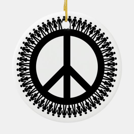 De hand om het wereldvredesbord houden keramisch ornament (Achterkant)