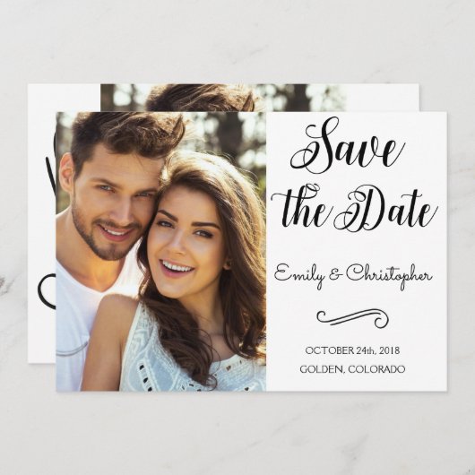 De hand Verpletterde Weddenschap van het Manuscrip Save The Date (Voorkant / Achterkant)