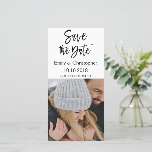 De hand Verpletterde Weddenschap van het Manuscrip Save The Date (Staand voorkant)