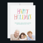 De hand voorzag prettige feestdagen (plural:) de feestdagenkaart<br><div class="desc">Een feestelijke kaart die van de vakantiefoto een helder en vrolijk,  hand van letters voorzien "prettige feestdagen (plural:)" gevoel,  samen met uw douanefoto en gepersonaliseerd vakantiebericht kenmerken.</div>