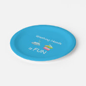 De handen wassen is FUN Cute Blue Papieren Bordje (Gekanteld)