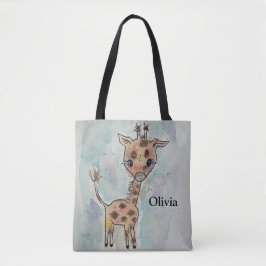 De handgetekende naam van de Giraffe knippen Tote Bag
