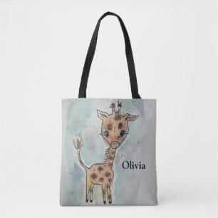 De handgetekende naam van de Giraffe knippen Tote Bag