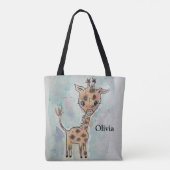 De handgetekende naam van de Giraffe knippen Tote Bag (Achterkant)