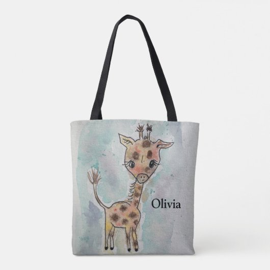 De handgetekende naam van de Giraffe knippen Tote Bag (Achterkant)