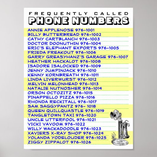 De handige Lijst van het Aantal van de Telefoon om Poster (Voorkant)