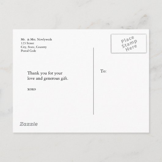 DE HANDLETTERING VAN HET SCRIPTE WEDDING DANK U AANKONDIGINGSKAART (Achterkant)