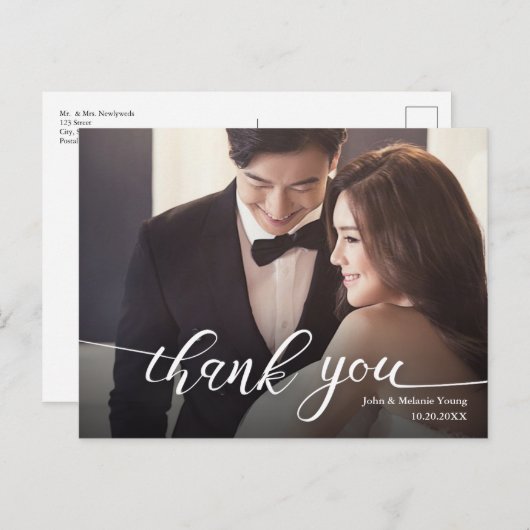 DE HANDLETTERING VAN HET SCRIPTE WEDDING DANK U BRIEFKAART (Voorkant / Achterkant)