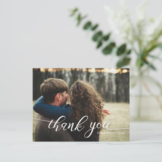 DE HANDLETTERING VAN HET SCRIPTE WEDDING DANK U BRIEFKAART (Staand voorkant)