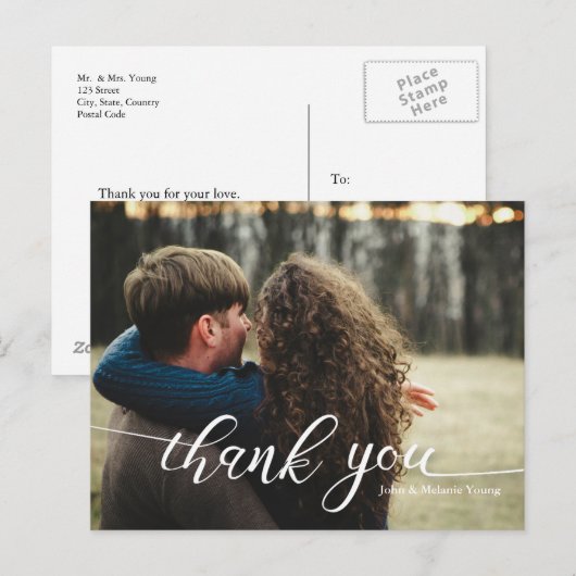 DE HANDLETTERING VAN HET SCRIPTE WEDDING DANK U BRIEFKAART (Voorkant / Achterkant)