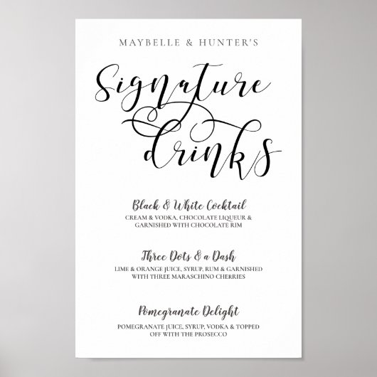 De handtekening van het paar Drink Moderne Zwarte  Poster (Voorkant)