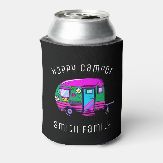 De Happy Camper Custom Name van de Retro Blikjeskoeler (Blikje Achterkant)