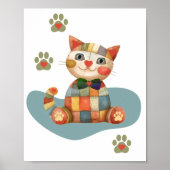 De Happy Cat Kleurrijke Patchwork Op Maat Poster (Voorkant)