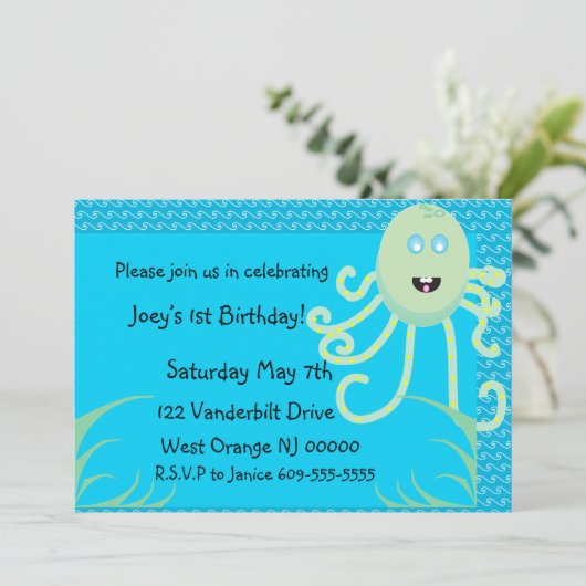 De Happy Octopus Birthday-uitnodiging Kaart (Staand voorkant)