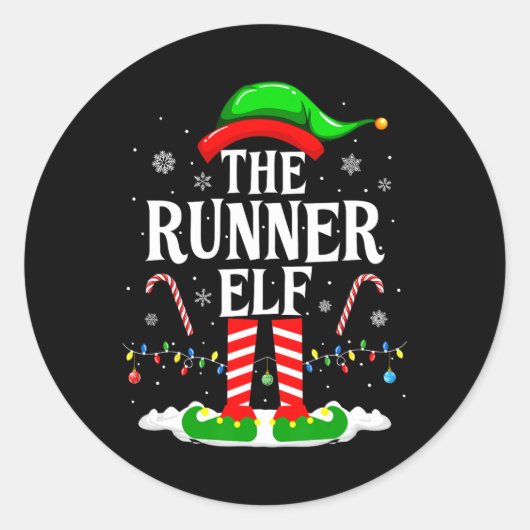 De Hardloper Elf Kerst Grappige Hardlopers Kerst H Ronde Sticker (Voorkant)