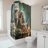 De harmonie tussen Indianen en wolven in natuur Douchegordijn (In situ)