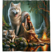De harmonie tussen Indianen en wolven in natuur Douchegordijn (Voorkant)