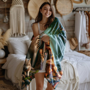 De harmonie tussen Indianen en wolven in natuur Fleece Deken
