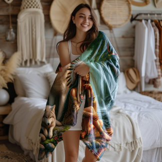 De harmonie tussen Indianen en wolven in natuur Fleece Deken