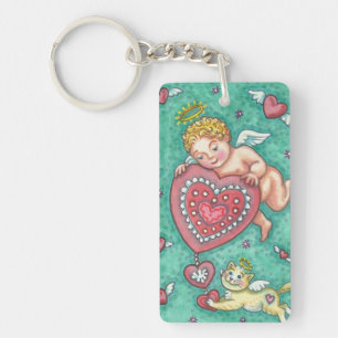 DE HART- EN KITTEN-ANGEL-SLEUTELHANGER VAN CUPID K SLEUTELHANGER