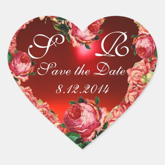 DE HART MET PINKROSES BEWAREN DE DATUM MONOGRAM STICKER (Voorkant)