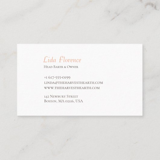 De Harvest Hearth Visitekaartje (Achterkant)