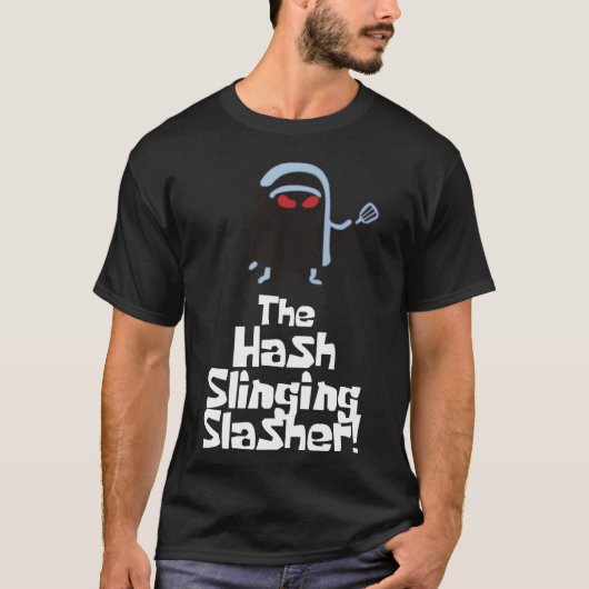 De Hash die Slasher aanprikt. (Witte tekst) Essent T-shirt (Voorkant)