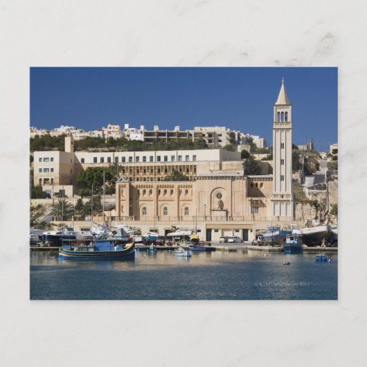 De haven en de kerk in Marsaskala Briefkaart (Voorkant)