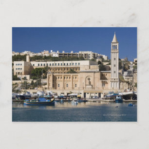 De haven en de kerk in Marsaskala Briefkaart