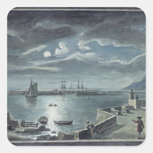 De haven en de kobb, Lyme Regis door Moonlight Vierkante Sticker (Voorkant)