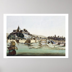 De haven en stad Malacca, Maleisië, illustrati Poster
