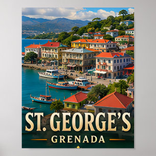 De haven en tropische heuvels van St. George's Poster