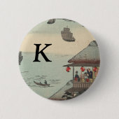 De haven in Kanagawa, Japan: Monogram Ronde Button 5,7 Cm (Voorkant)