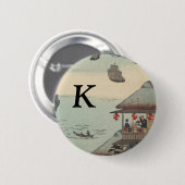 De haven in Kanagawa, Japan: Monogram Ronde Button 5,7 Cm (Voorkant /achterkant)