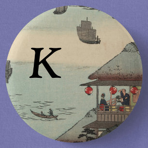 De haven in Kanagawa, Japan: Monogram Ronde Button 5,7 Cm