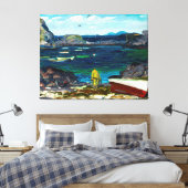 De haven, Monhegan-kust, Maine-schilderij, Canvas Afdruk (Insitu (Slaapkamer))