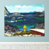De haven, Monhegan-kust, Maine-schilderij, Canvas Afdruk (Insitu (Houten vloer))