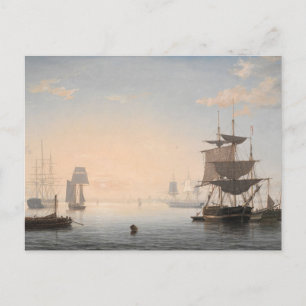De haven van Boston met de stad in de verte Briefkaart