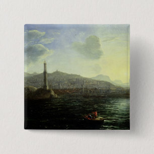 De haven van Genua, Uitzicht van Zee Vierkante Button 5,1 Cm