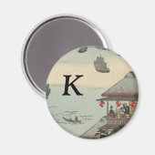 De haven van Kanagawa, Japan: Monogram Initiaal Magneet (Voorkant / Achterkant)