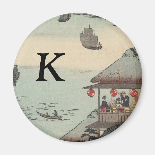 De haven van Kanagawa, Japan: Monogram Initiaal Magneet (Voorkant)