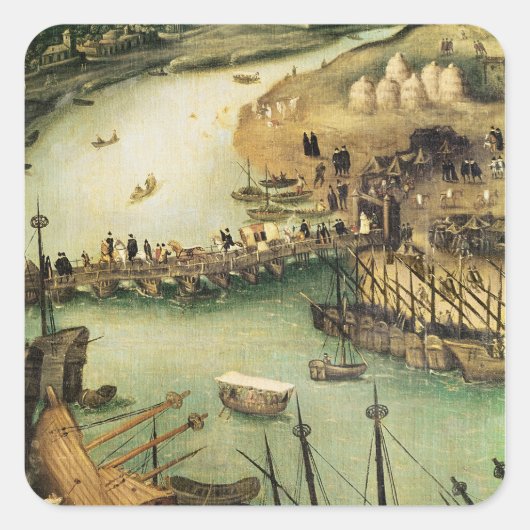 De haven van Sevilla, c.1590 Vierkante Sticker (Voorkant)
