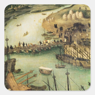 De haven van Sevilla, c.1590 Vierkante Sticker