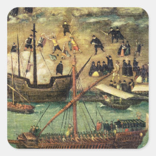 De haven van Sevilla, c.1590 Vierkante Sticker