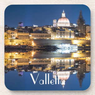 De haven van Valletta in de stad 's nachts Bier Onderzetter