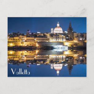 De haven van Valletta in de stad 's nachts Briefkaart
